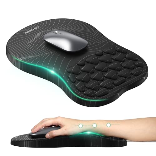 TECKNET Mouse Mat Wrist Support with Massage Design– Ergonomic 8° Wrist Rest Mouse Pad, Non-Slip PU Base, Smooth Lycra Surface, Waterproof Mousepad for Office & Gaming (Stripe)