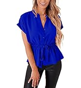 Womens Button Down Blouses Casual Peplum Summer Tops Dressy Chiffon Work Blouse
