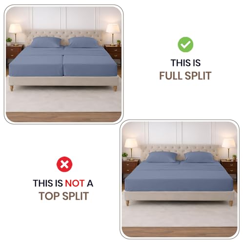 Image of SGI Split King Sheet Set for Adjustable Bed Egyptian Premium Cotton 600 Thread Count Sheet for Sleep Number Bed 15 inch Deep Pocket 5 Pc Set with 2 Twin XL Fitted Sheets Soft Breathable Mediterranean Blue