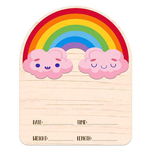 Image of FLYAB Rainbow Baby Birth Announcement Sign, Farmhouse Style, 4.8 inchx6 inch, PVC Board, Personalized Birth Stats, Photo Prop for Newborn, Baby Shower, Birthday