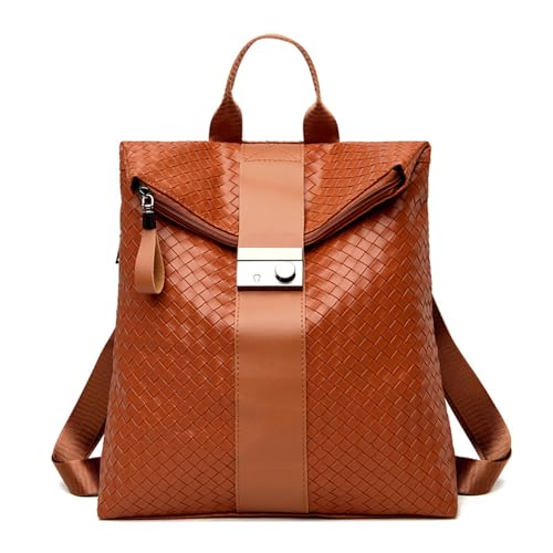 MOANATURA Mochila de mujer de tela trenzada – Bolso mochila casual y elegante para diario, oficina, universidad y viajes – Ligera, resistente y moderna (Marron)