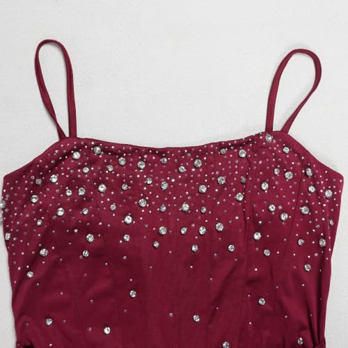 Image of PORRCEY Women's Sexy Rhinestone Lace Sheer Mesh Formal Evening Dress