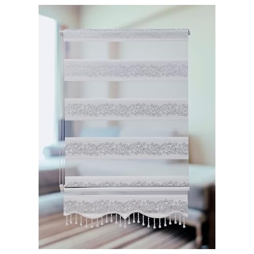 PlisseeOnline Doppelrollo Klemmfix ohne Bohren Weiß Silber mit Muster und Perlen Duo Rollo für Fenster und Türen Plissee Rollo Gardine 90 x 150 cm Blickdicht Klemmrollo mit Perlen Seitenzugrollo