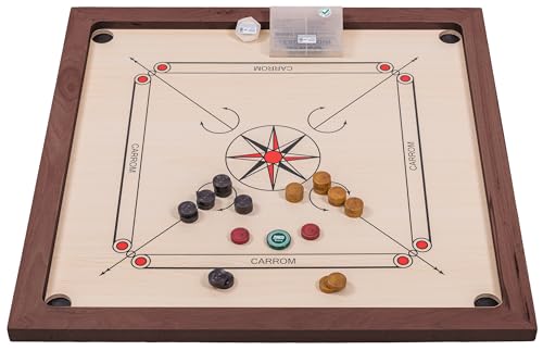 Square - Carrom Brett 850 Lux Dark - Profesional Turnier Bret Spiel mit Steinen Striker - Carrom Board - 84 x 84 cm