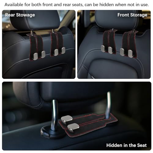 2 Stück Auto Lagerung Haken, Doppelhaken für Autositzrückseite, Auto Kopfstützen Haken, Rücksitz Kopfstütze Haken Aufbewahrungshaken, Leder Autositz Haken für Autositz Handtaschenhalter Taschenhaken