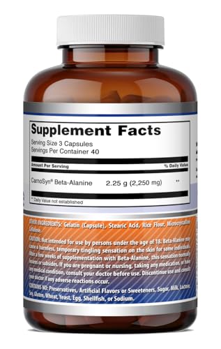 Image of Amazing Formulas Beta Alanine Supplement | 2250 Mg Per Serving | 120 Capsules | Non-GMO | Gluten-Free | Made in USA