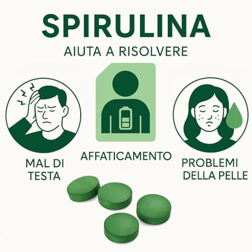 Spirulina Compresse [180 COMPRESSE] Spirulina Bio - Integratore Difese Immunitarie, Integratori Stanchezza - 100% Naturale