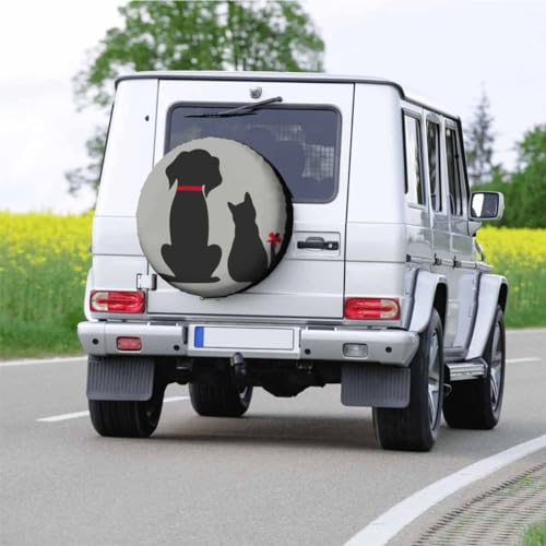 Image of Cats and Dogs Spare Tire Cover Cute Cat and Dog Back View Wheel Covers for RV Tires Camper Tire Case Protectors for Trailer Rv SUV Truck Travel Trailer 15 in