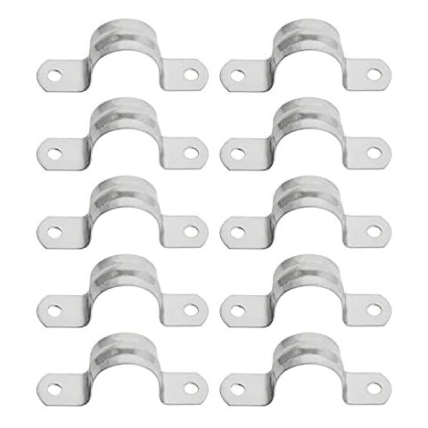 Aopin 27mm Rigid Pipe Strap Clamp 2 Holes Strap U Bracket Tube Strap Tension Clips 201 Stainless Steel, for Pipe Fixing, Silver, 10Pcs Cover