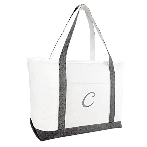 Bolso tote de playa gris DALIX para mujer, con personalización de letra A-Z miniatura 1