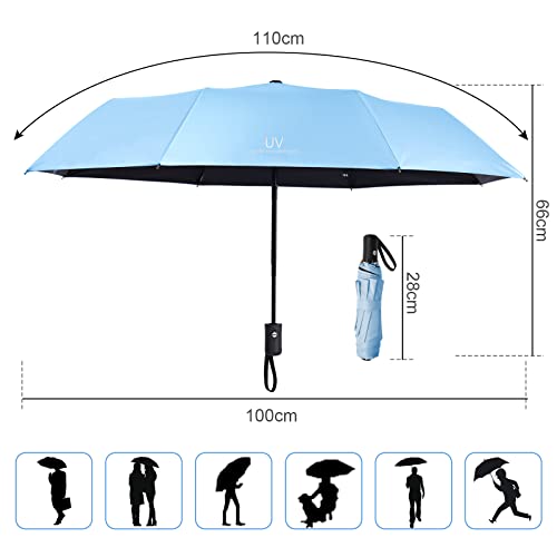 Vicloon Regenschirm, Taschenschirm Auf-Zu-Automatik, Regenschirm Sturmfest, 210T Teflon-Beschichtung, lLeicht, Stark, für Herren und Damen (Himmelblau)
