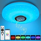 Honganrunli 36W Lámpara de techo led regulable,altavoz con Bluetooth, Plafon Led Techo RGB con aplicación a distancia, música Lampara Techo Luz inteligente con Remote para dormitorio habitación niños