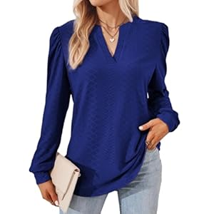 Dokotoo Womens Fall Fashion 2024 Long Sleeve Tops Dressy Casual Blouses Trendy V Neck Puff Sleeve Shirts Business Outfits
