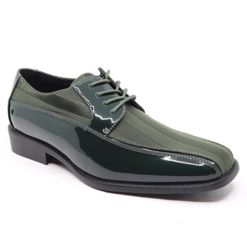 Image of Men's Oxford Lace up Striped Satin Patent Tuxedo Dress Shoes MC-179