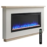 SimpliFire 50-Inch Allusion Platinum Linear Electric Fireplace with Mantel Package, Floor or Floating Install Wall-Mounted Fireplace with Ready-to-Finish Boyd Build-Out Kit, Remote Controlled