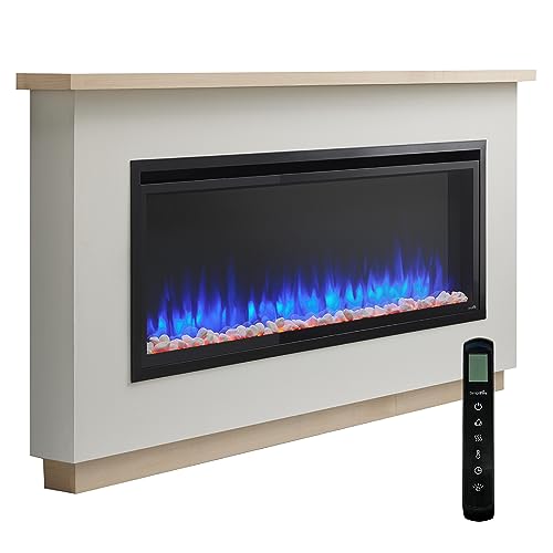 SimpliFire Electric Fireplace with Mantel Boyd Build-Out-Kit Includes 50 Inch Allusion Platinum Electric Wall Fireplace - Traditional Floor or Floating Install No Construction - Ready-to-Finish