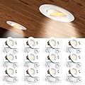 Amico 12 Pack 3 Inch 5CCT Eyeball LED Recessed Lighting, 360° Adjustable Rotation Gimbal Directional Downlight, Dimmable, 2700K/3000K/3500K/4000K/5000K Selectable, 8W 600LM CRI90+, ETL&FCC, White