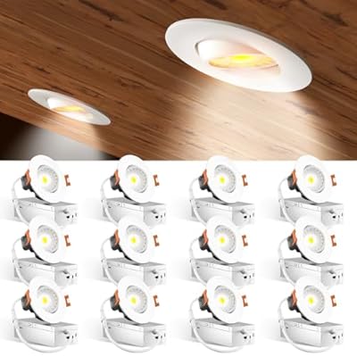 Amico 12 Pack 3 Inch 5CCT Eyeball LED Recessed Lighting, 360° Adjustable Rotation Gimbal Directional Downlight, Dimmable, 2700K/3000K/3500K/4000K/5000K Selectable, 8W 600LM CRI90+, ETL&FCC, White