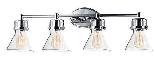 Image of Maxim Lighting Seafarer 4-Light Bath Vanity Light | Polished Chrome Steel Finish | Seedy Glass Shade | Industrial Indoor Light Fixture | Ideal for Bathrooms & Powder Rooms | Dimmable | 26114CDPC