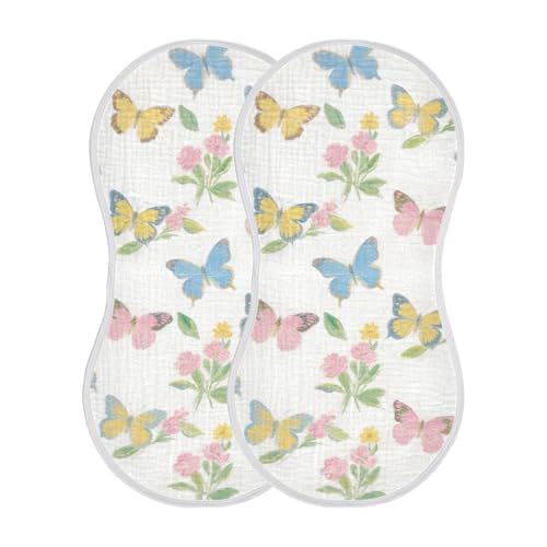 miaozhen Hermosos y coloridos paños de algodón para eructos de flores de mariposa, grandes, suaves y absorbentes. Juego de 2 paños de lavado para recién nacidos, 22 x 11 pulgadas