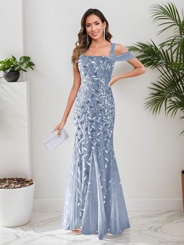 Mermaid Mother of The Bride Dresses for Women Sequin Tulle Off The Shoulder Long Classy Wedding Guest Gown2