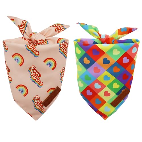 Realeaf Pride Dog Bandanas 2 Pack LGBT Rainbow Scarves Bibs for Dogs Premium Durable Fabric Triangle Reversible Bandana for Small Medium Large and Extra Large Dogs Pets (Large)