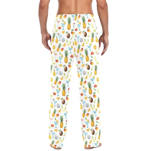 Mens Cotton Pajama Pants Sleep Lounge Pj Bottoms Sleepwear with Pockets Drawstring S Tropical Cocktail Fruits3