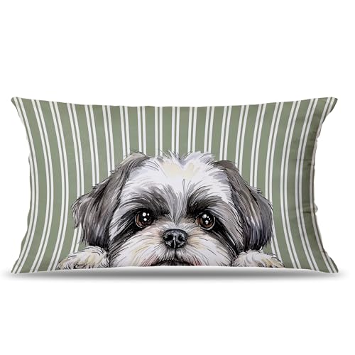 RYVJU Shih Tzu Lumbar Pillow Cover 12x20 Sage Green