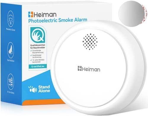 Heiman Rauchmelder 10 Jahre Batterie, Rauchwarnmelder mit Magnethalterung | Q-Label und EN 14604 zertifiziert, Photoelektrischer Sensor Feuermelder Stand-Alone-Gerät, Weiß
