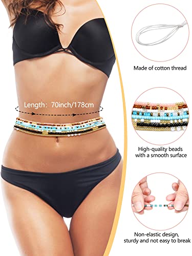 Sureio 8 Pieces 70 Inch Handmade Waist Beads African Belly Beads Chain Plus Size Belly Body Beads for Women Colorful Waist Jewelry Accessories3