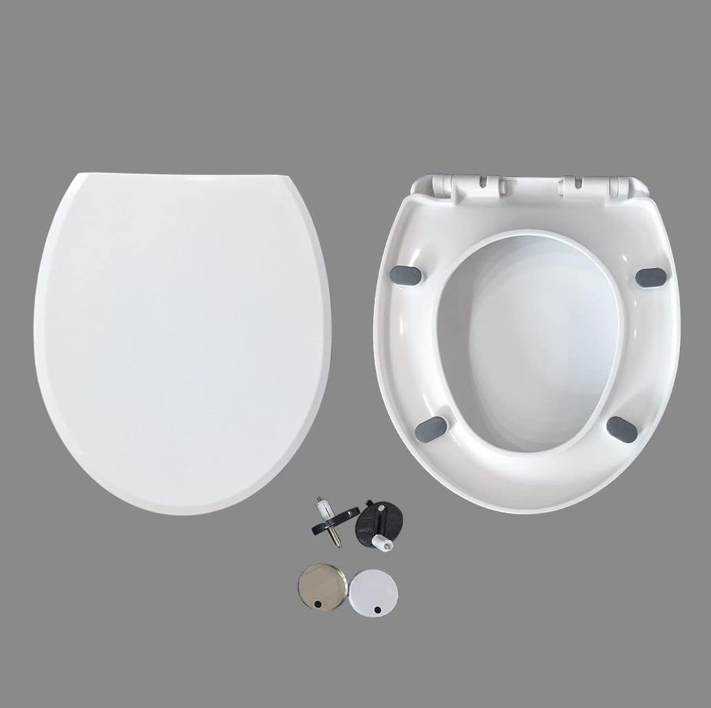 Round Toilet Seat, Toilet Seat with Soft Close & Non-Slip Seat Bumpers, Round Front Quiet-Close White Toilet Seat for Easy Installation, White