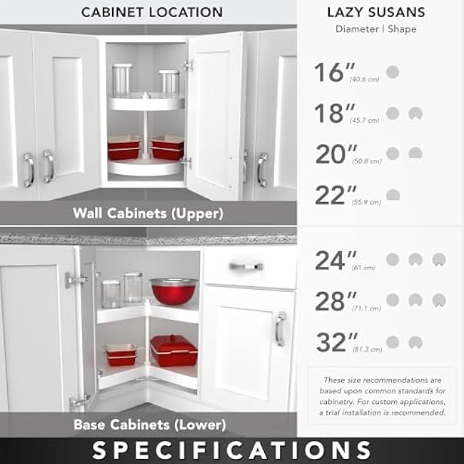 Rev-A-Shelf 2 Tier Full-Circle Lazy Susan for Corner Base Cabinets Plastic 28 Double Shelf Swivel Kitchen Spice/Can Organizer, White, 3072-28-11-52