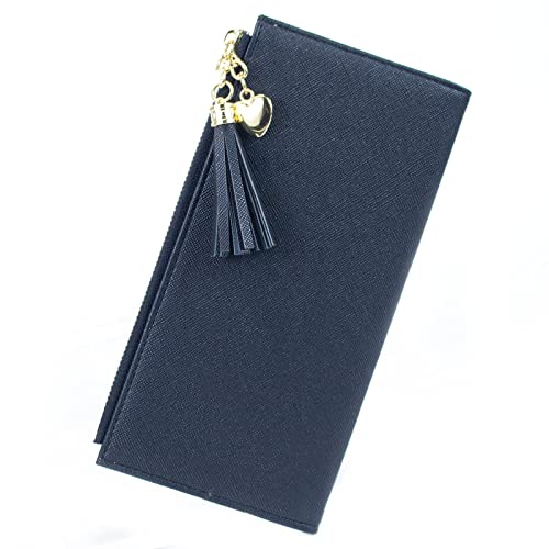 SUMGOGO Slim Wallet for Women Long Tassel Zipper Clutch Purse Handbag Card Case Wallet (Black)3