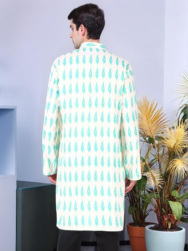 Image of SKAVIJ Mens Cotton Long Sleeve Tunic Printed Kurta