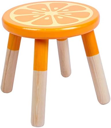 RUYU 9 Inch Kids Solid Hard Wood Fruit Chair, Crafted Hand-Painted Wood with Assembled Four-Legged Sitting Stool, Bedroom, Playroom, Orange Furniture Stool for Toddler, Children, Boys, Girls(Orange)