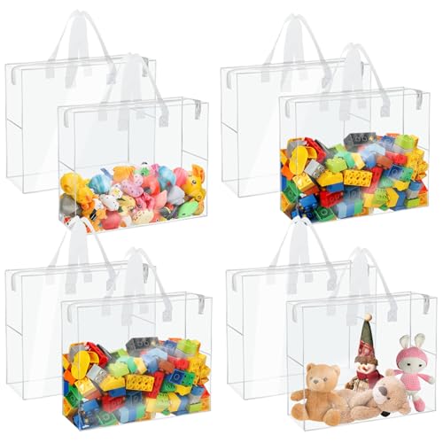 Esilihom 8pcs Toy Storage Bags with Zipper, 35x30x10cm Clear PVC Toy Organizing Bags for Kids, Waterproof Storage for LEGO, Building Blocks, Board Games, Dolls, Books, Puzzle