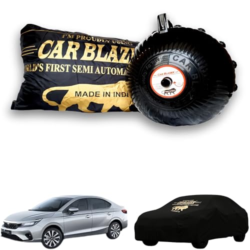 Image of CARBLAZER Portable & Semi-Automatic Full Body Car Covers: Heavy Duty Device| Anti-Theft| Dust & Scratch Proof | Water & Wind Resistant|Custom Fit| Dual-Side Cover, Compatible for Honda City New