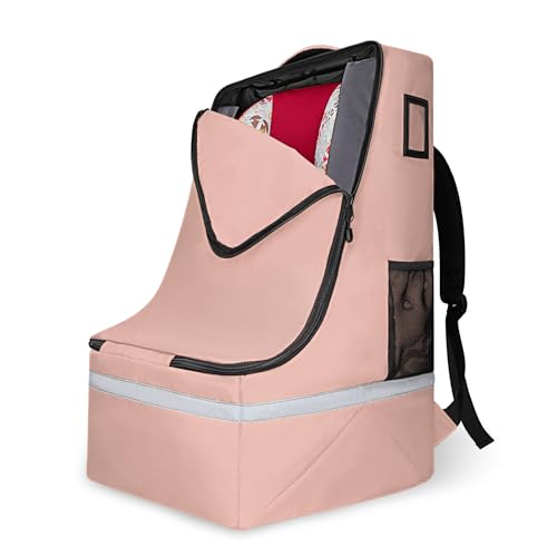 LARIPOP Car Seat Travel Bag for Airplane, Universal Gate Check Car Seat Bag, Padded Backpack with Waist Belt, Reflective Strips & Protective Feet, Fits Infant Convertible Booster Seats, Flesh