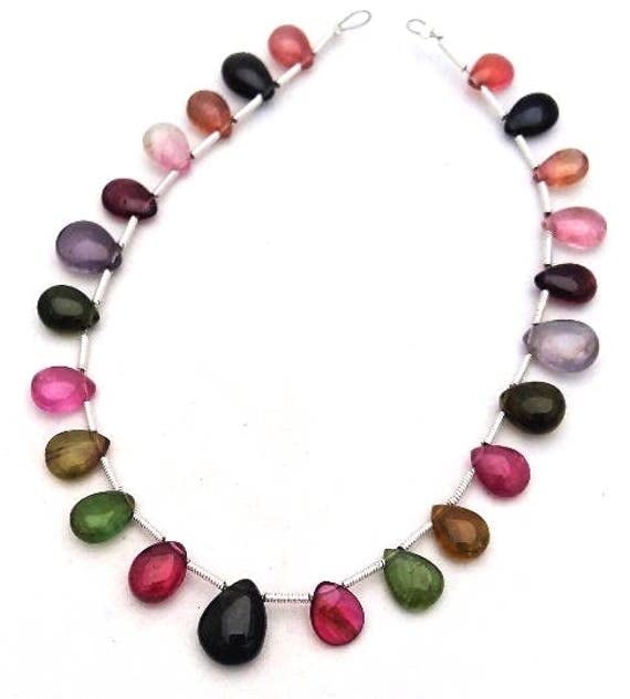 Perles de tourmaline multicolores naturelles en poire lisse pour réparer et sublimer vos colliers