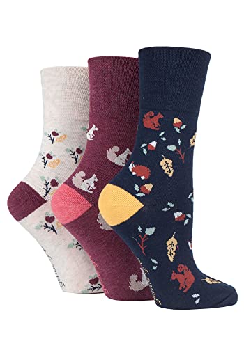 SockShop Gentle Grip Femme Fun Feet Chaussettes Paquet de 3 Feuilles d'automne 37-42