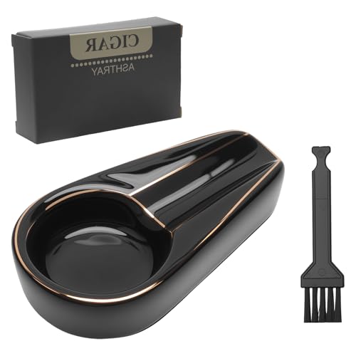 【Design elegante】 Questo posacenere per sigari in ceramica nera con bordo dorato unisce estetica classica e materiali di qualità – un accessorio raffinato per appassionati di sigari