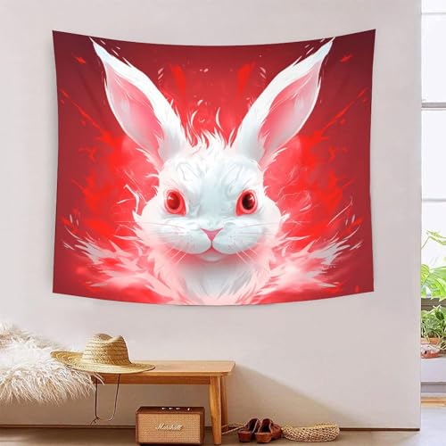Conejo blanco Estampado 3D Tapices Accesorios Divisor De Habitaciones Tapiz De Pared Paño De Pared Decoración Para Dormitorio O Sala De EEstrella Tapiz 70cmx100cm