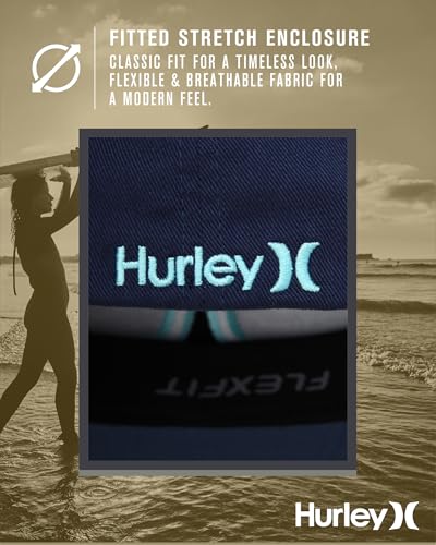 Image of Hurley Mens Textured Fitted Baseball Cap, Moisture Wicking, Curved Brim