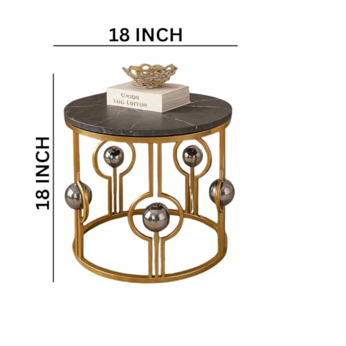 Image of Marble Look Coffee Table, Round Accent Metal Center Table with Golden Metal Frame Golden Black