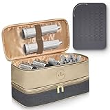 KAP Portable Hair Dryer Bag - Double Layer Double Zipper Carrying Case with Heat Resistant Mat & Sturdy Grip for Hair Dryer with Diffuser Attachment, Water Resistant Hair Accessories Organizer