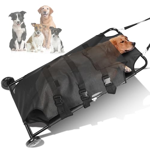 Portable Foldable Dog Stretcher for Large Dogs, 250lbs Capacity with Silent Wheels and Waterproof PVC Mesh, 48