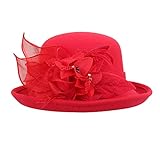 Women Fall Summer Winter Wool Vintage Felt Bucket Elegant Hat Church Dress Cloche Hats Wedding Fashionable Hat with Bow (F, One Size)