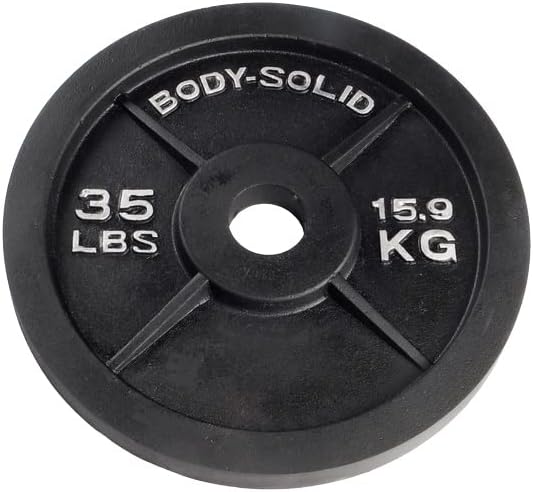 Miniatura 2 de Body-Solid Cast Iron Olympic Weight Plate Set with Bar - Free Weights, Dumbbell Plates, 2 Inch Standard Hole for All Barbell Types, Weight Sets,