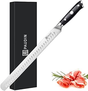 PAUDIN 12 Inch Carving Knife, Premium Slicing Knife with Granton Blade Meat Carving Knife for Smoked Brisket, BBQ Meat, Turkey Bread Knife Ergonomic G10 Handle