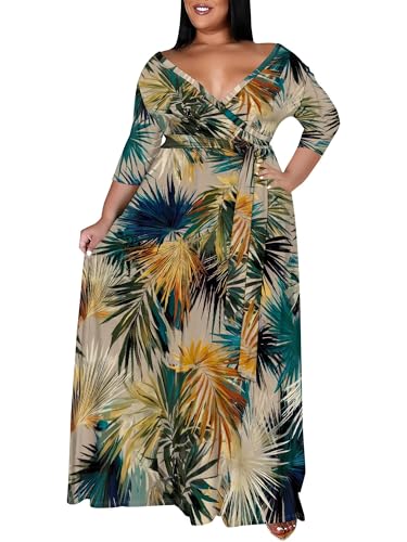 Image of SUZONANA Women's Plus Size Maxi Dresses Casual Loose Short Sleeve Long Maxi Dress with Belt Wedding